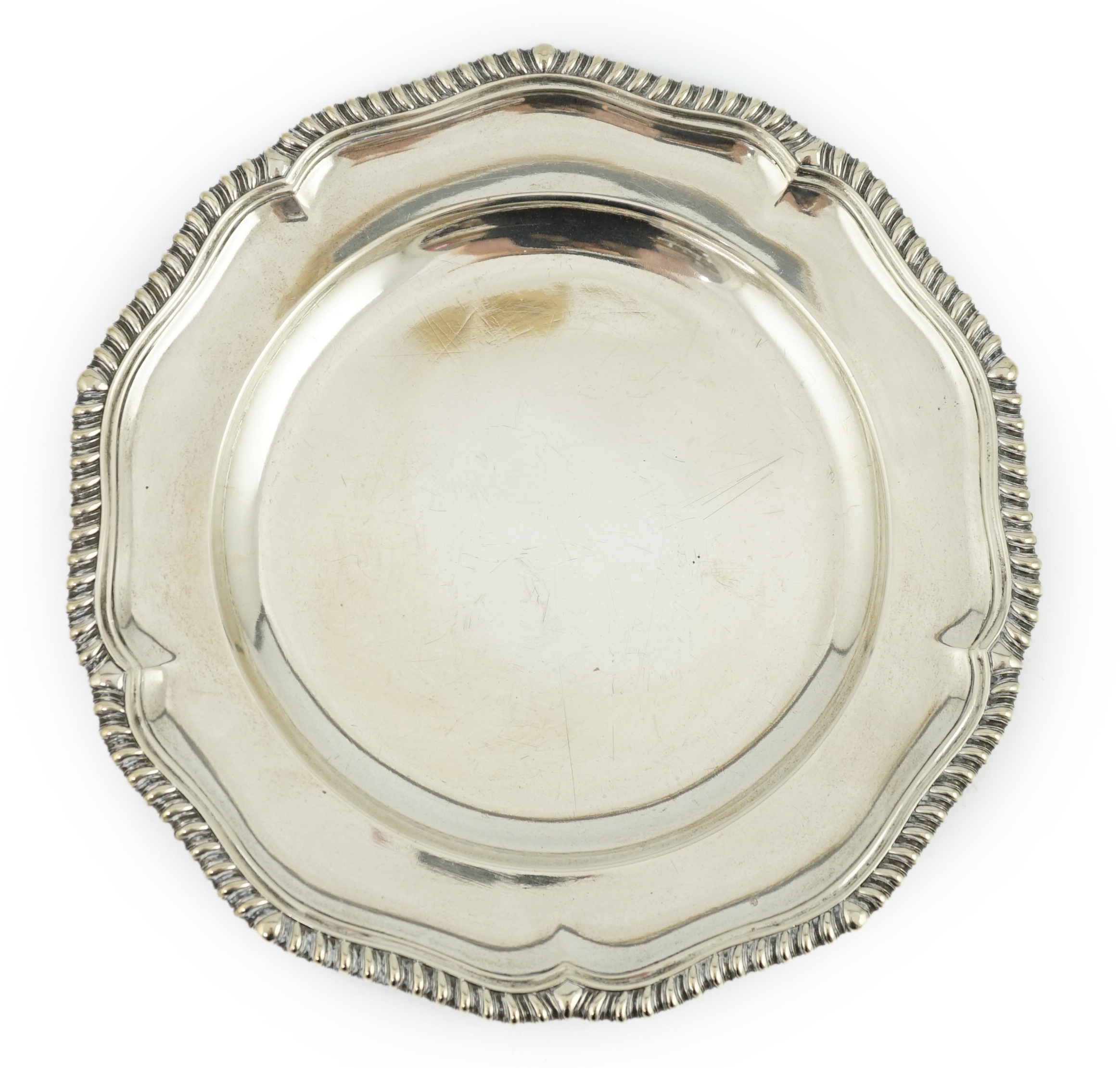 A Victorian silver dinner plate, by John Samuel Hunt